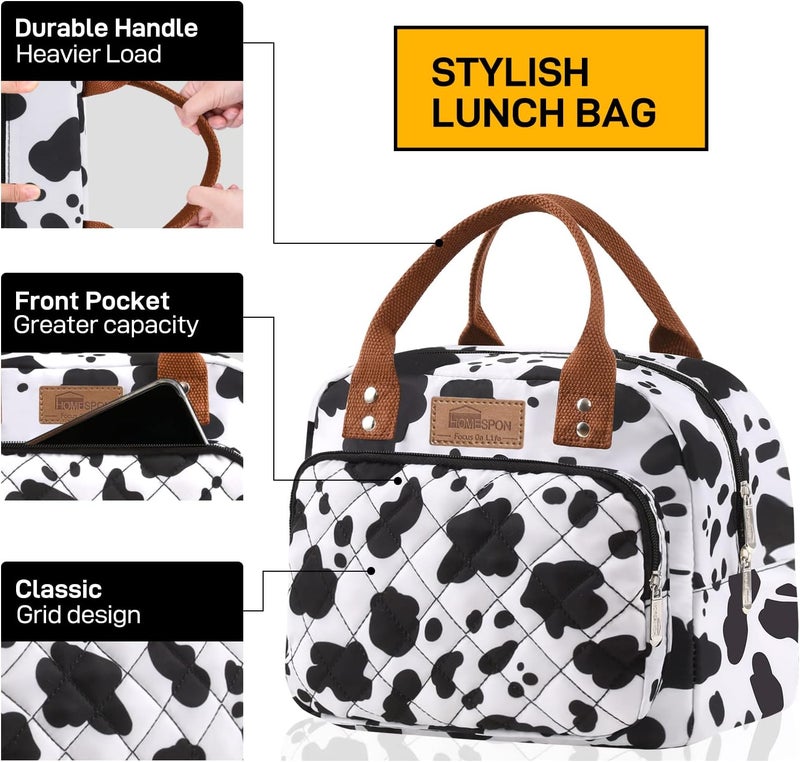 Buringer HOMESPON Lunch Bag for Woman Man Adults with Front Pocket Insulated Lunch Tote Lunch Box Container for Work Picnic or Travel（Cow） - Image 2